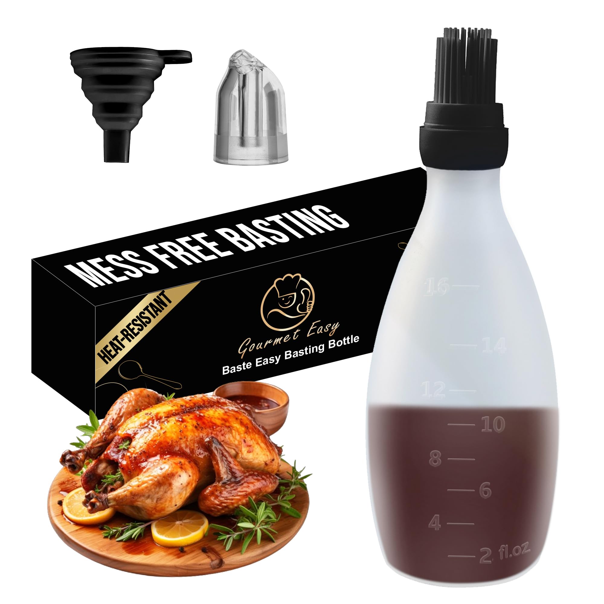 Gourmet Easy BBQ Sauce Bottle with Silicone Basting Brush, BPA-Free (Black)