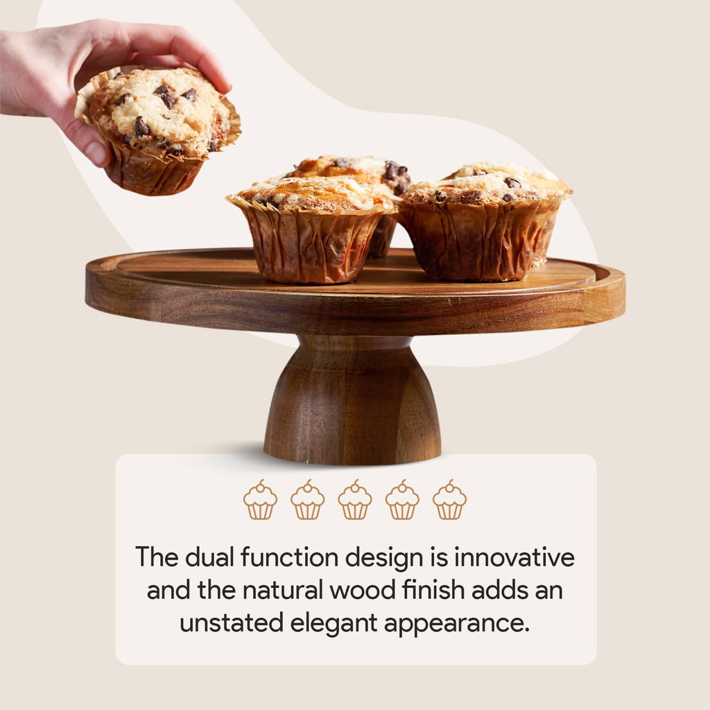 HOMESPHERE Wood Cake Stand with Lid, 2-in-1 Charcuterie Board, Round dome