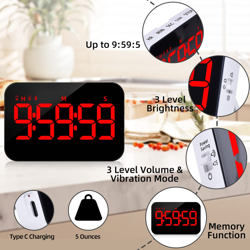 PERSUPER Kitchen Digital Timer, Count Down Up, Rechargeable, Vibration Mode