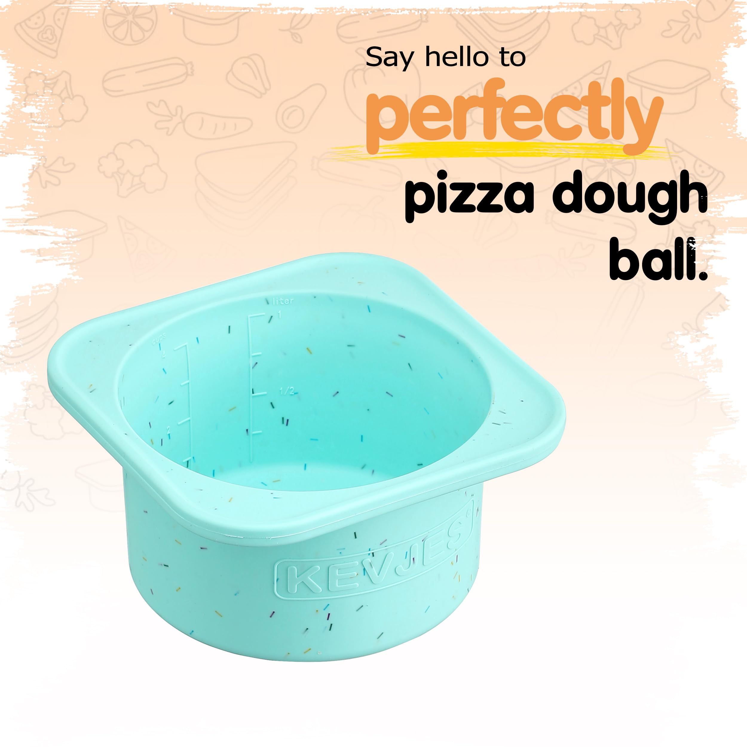 KEVJES PLUS 1000ml Pizza Dough Proofing Containers for DIY family Artisan Pizza, Food Grade Silicone Stackable Boxes with Lids, Freezer, Fridge, Dishwasher Safe-Sprinkles Pattern-3 Pack (Bondi Mint)