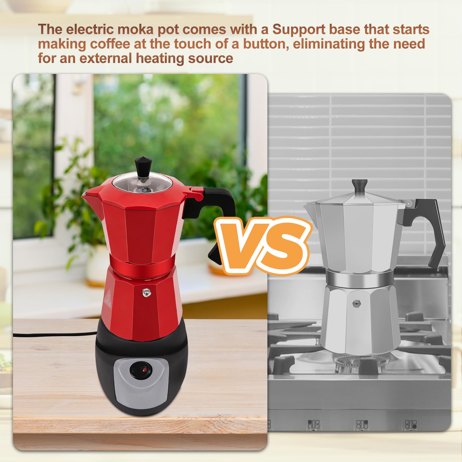 Vaolvpant Electric Aluminum Moka Pot 3-6 Cup 150-270ml Espresso Maker