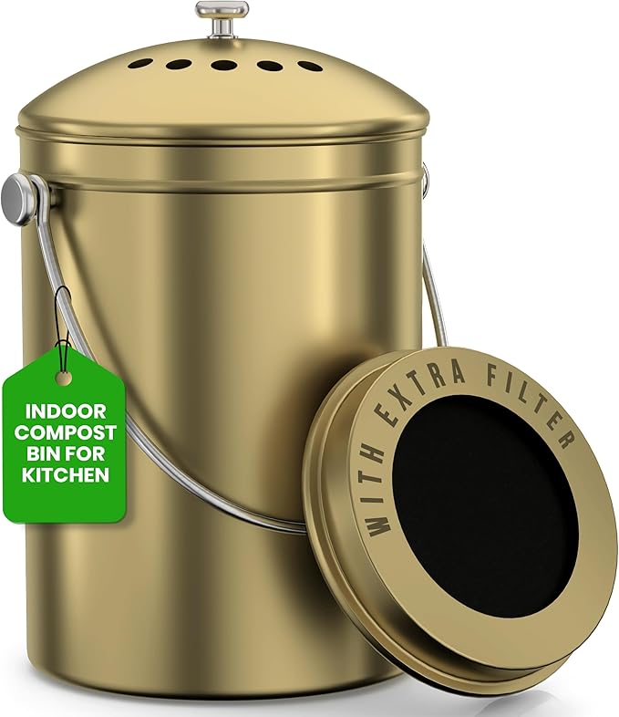 Utopia Kitchen Countertop Compost Bin 1.3 Gallon, Stainless Steel