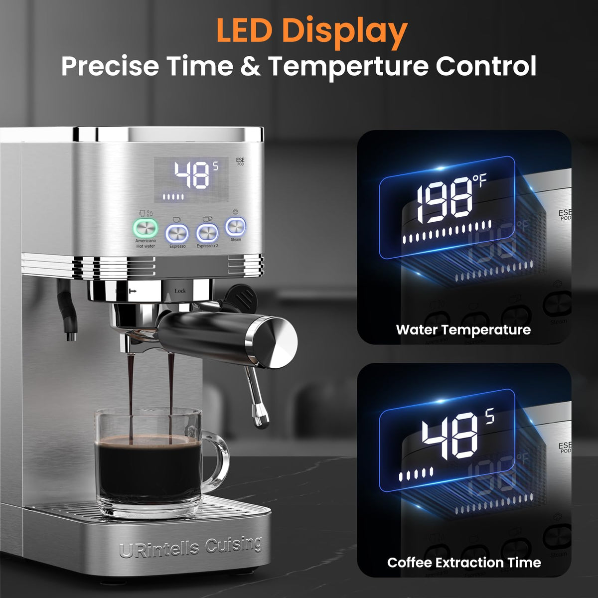 URintells Cuising Espresso Machine with Adjustable Extraction Temperature