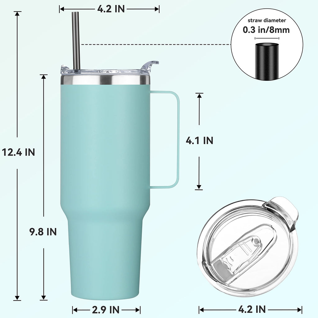 HASLE OUTFITTERS 40 oz Stainless Steel Tumbler with Handle, Vacuum Insulated Tumblers Bulk, Reusable Double Wall Travel Coffee Mug, Durable Powder Coated Water Bottles(Mint Green, 8)