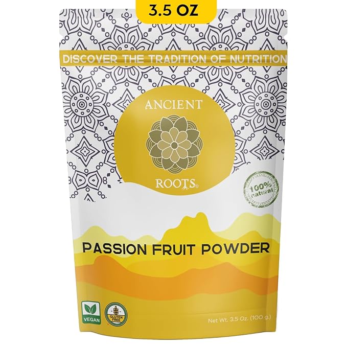 Ancient Roots Passion Fruit Powder- All-Natural Food Coloring, Flavoring Powder, Filled with Antioxidants, Vitamin C, and Fiber, Cocktail Mix, Smoothie Mix -Stocking Stuffers , 25 Servings (3.5 ounces)