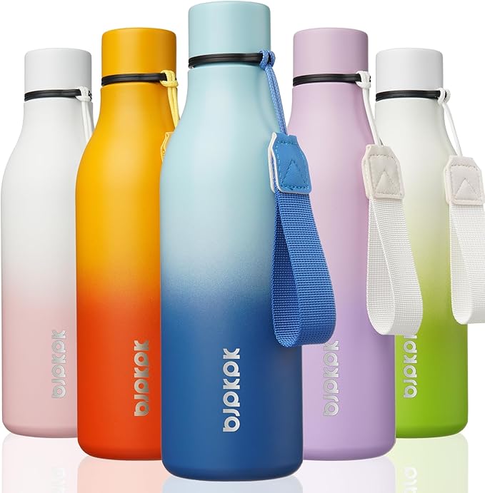 BJPKPK 18oz Insulated Water Bottle, Stainless Steel Bottle with Carry Strap