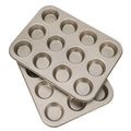 Flexzion 12-Cup Muffin Pans, Nonstick Carbon Steel Bakeware, Gold, 2-Pack