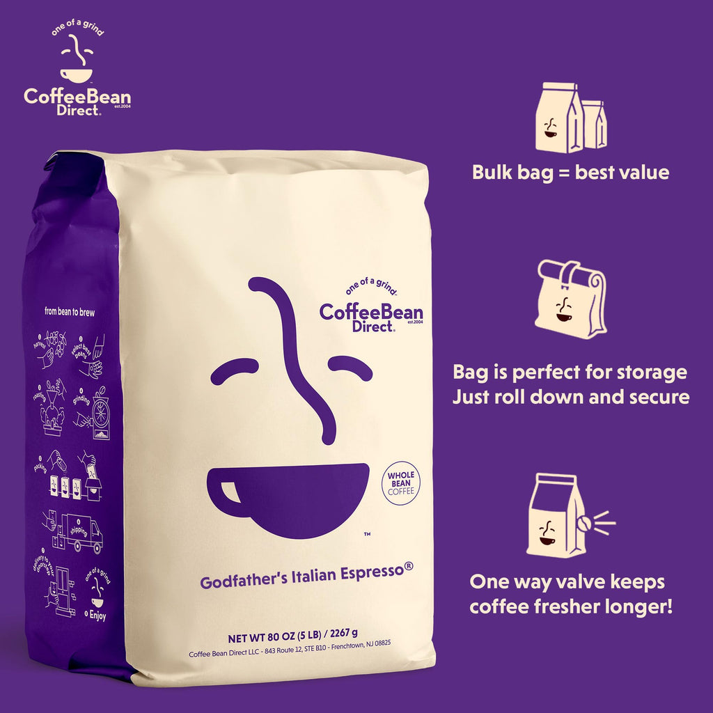 Coffee Bean Direct Godfather’s Italian Espresso®, Whole Bean, 5lb Bag
