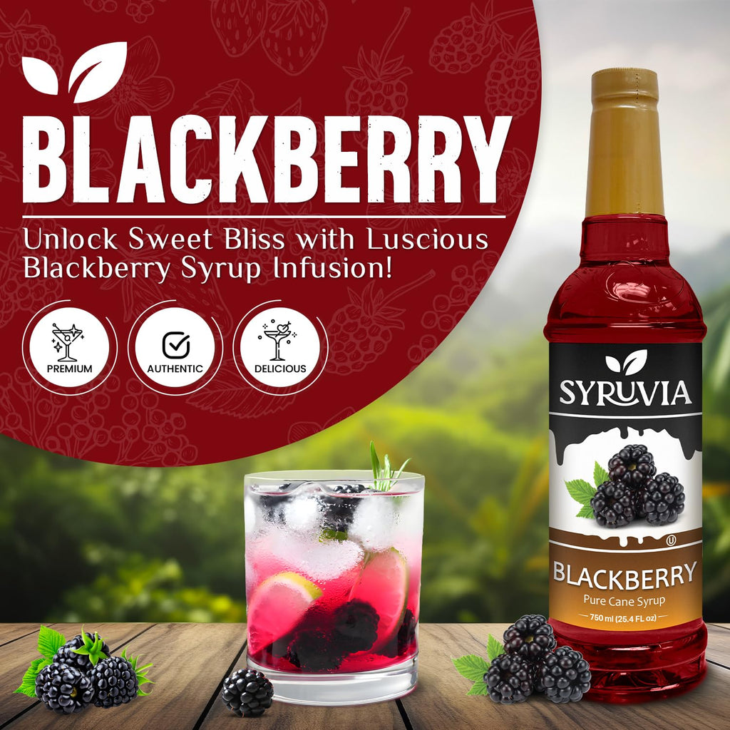 Syruvia Blackberry Syrup, Flavored Syrup for Drinks, Lemonades, Iced Teas, and Desserts – 25.4 fl oz