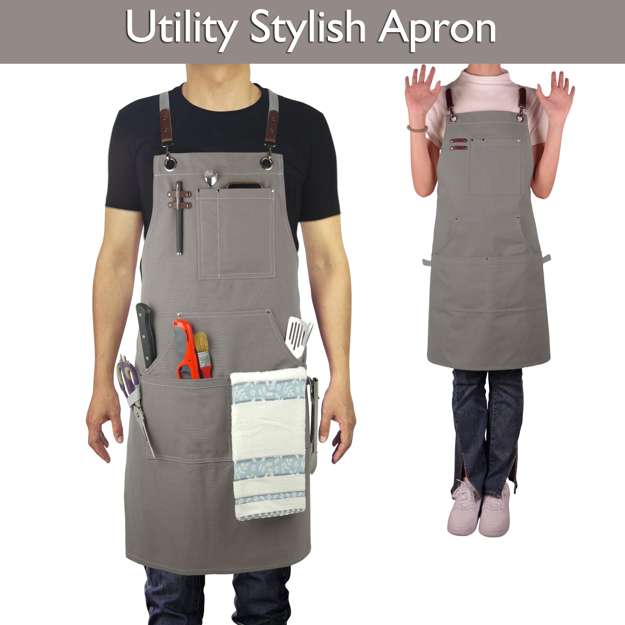 Stenffy Kitchen Apron, Work Apron, Canvas Apron, Dark Gray