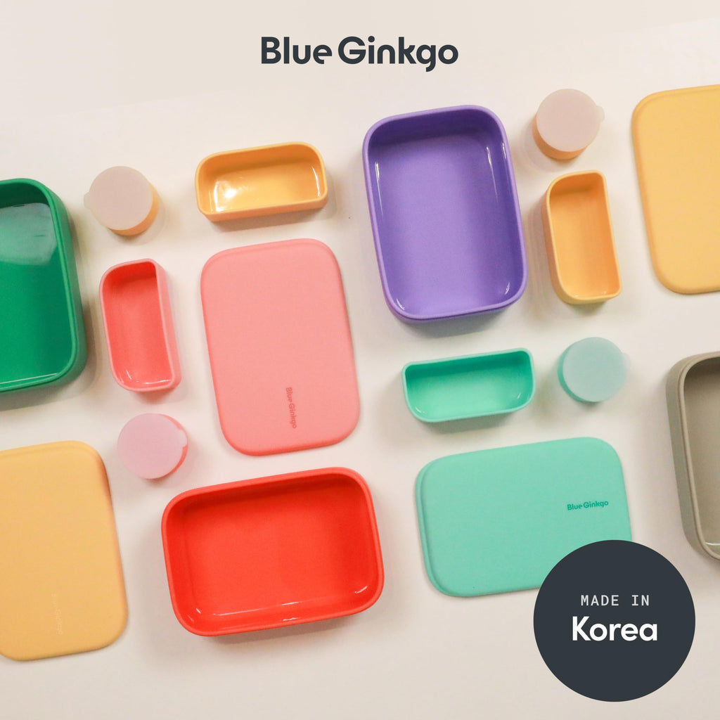 BLUE GINKGO Bento-Style Silicone Lunch Box Set, Coral, Made in Korea