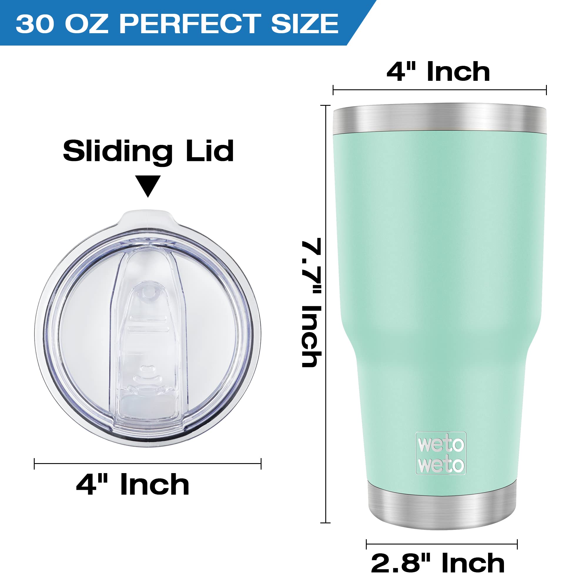 WETOWETO 30oz Tumbler, Stainless Steel Vacuum Insulated Water Coffee Tumbler Cup, Double Wall Powder Coated Spill-Proof Travel Mug Thermal Cup for Home Outdoor (Light Green, 1 Pack)