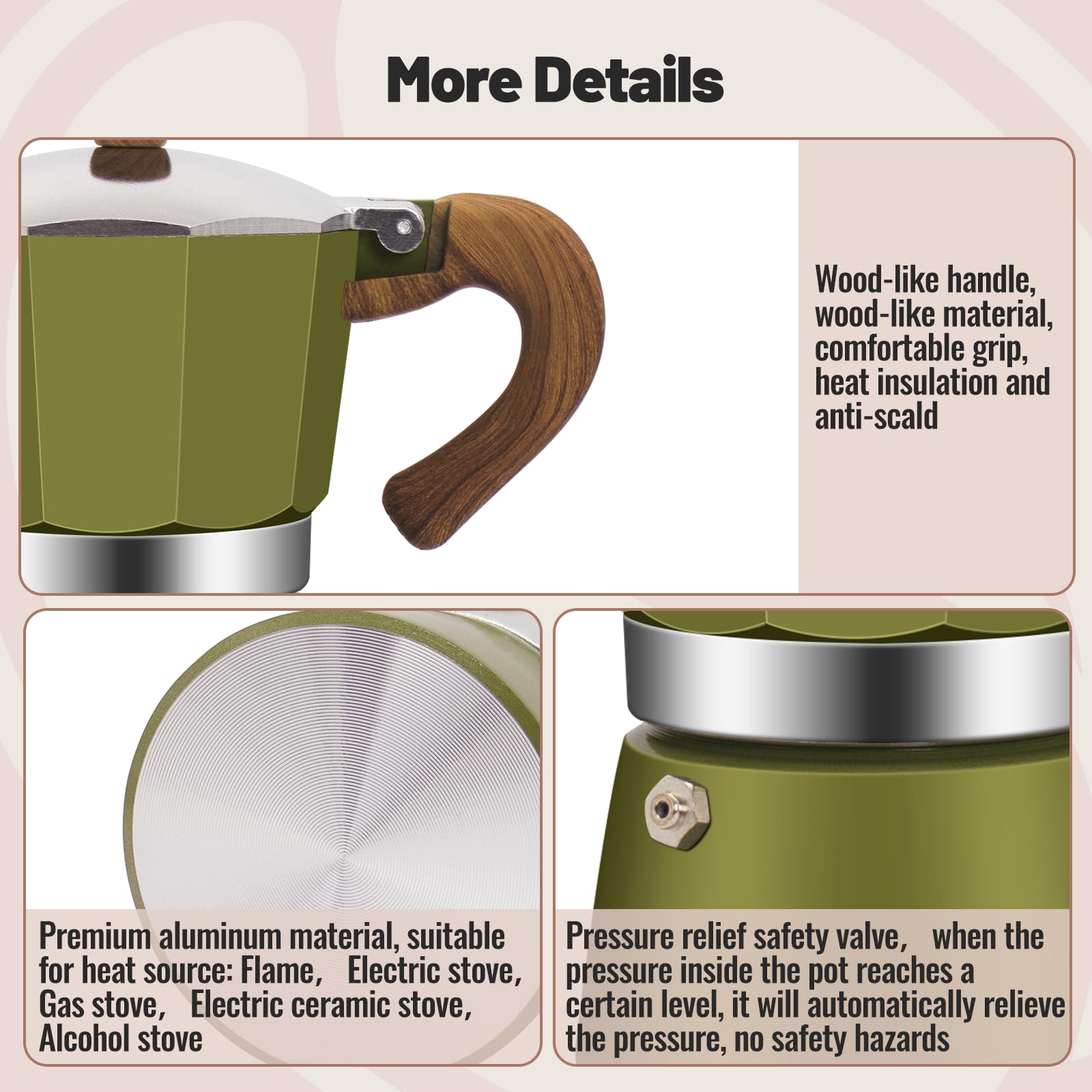 Vaolvpant 3 Cup Aluminum Moka Pot Classic Stovetop Espresso Coffee Maker 150ml 5oz Coffeemaker Percolator Mocha Pot Greca Coffee Maker Cafe Makers for Italian and Cuban Café Brewing Green