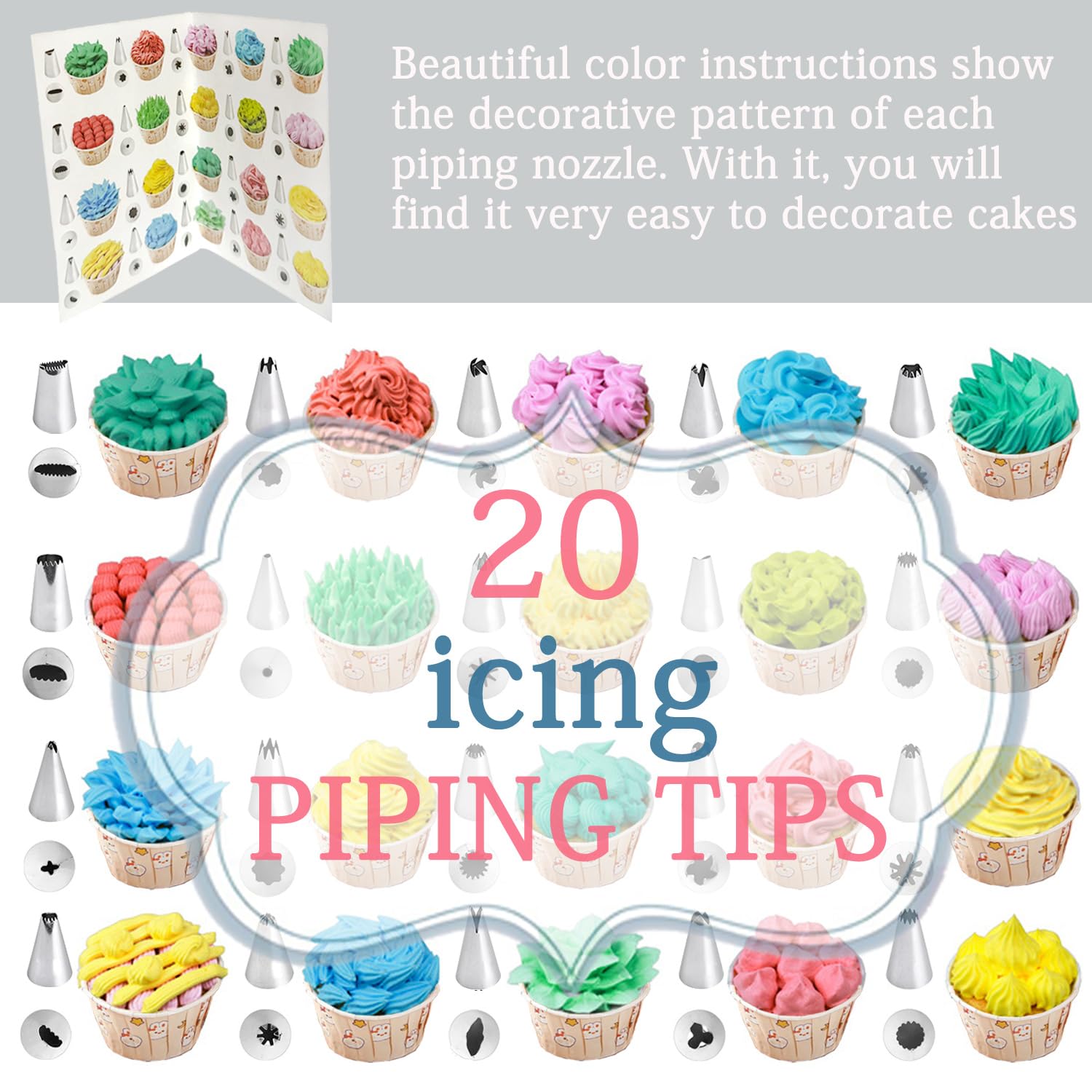 Piping Bags and Tips Set, 100PCS 12 Inch Disposable Pastry Bags with Tips Cupcake Frosting Piping Kit Cookie Decorating Supplies, Royal Icing Bags and Tips Set for Cake Decorating Baking Tools