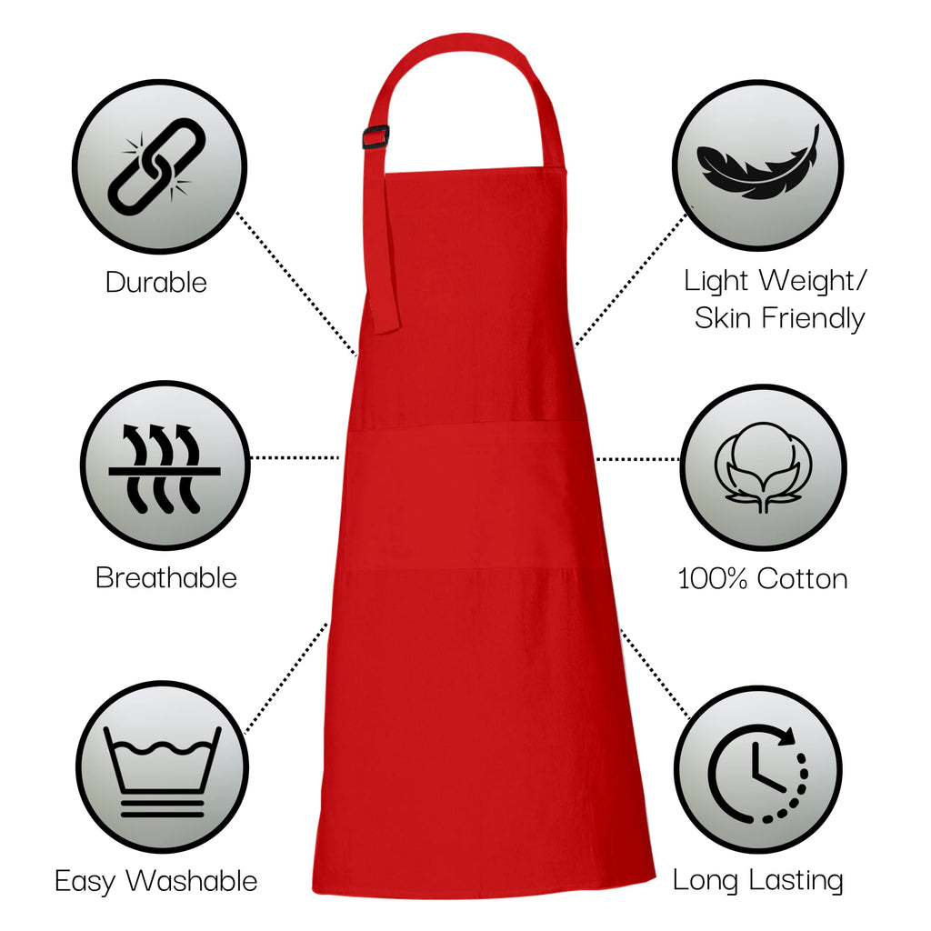 RAJRANG Bulk Apron Women Men with Pockets Cotton Kitchen Cooking Chef Aprons Red 35x27 Inches Set of 10