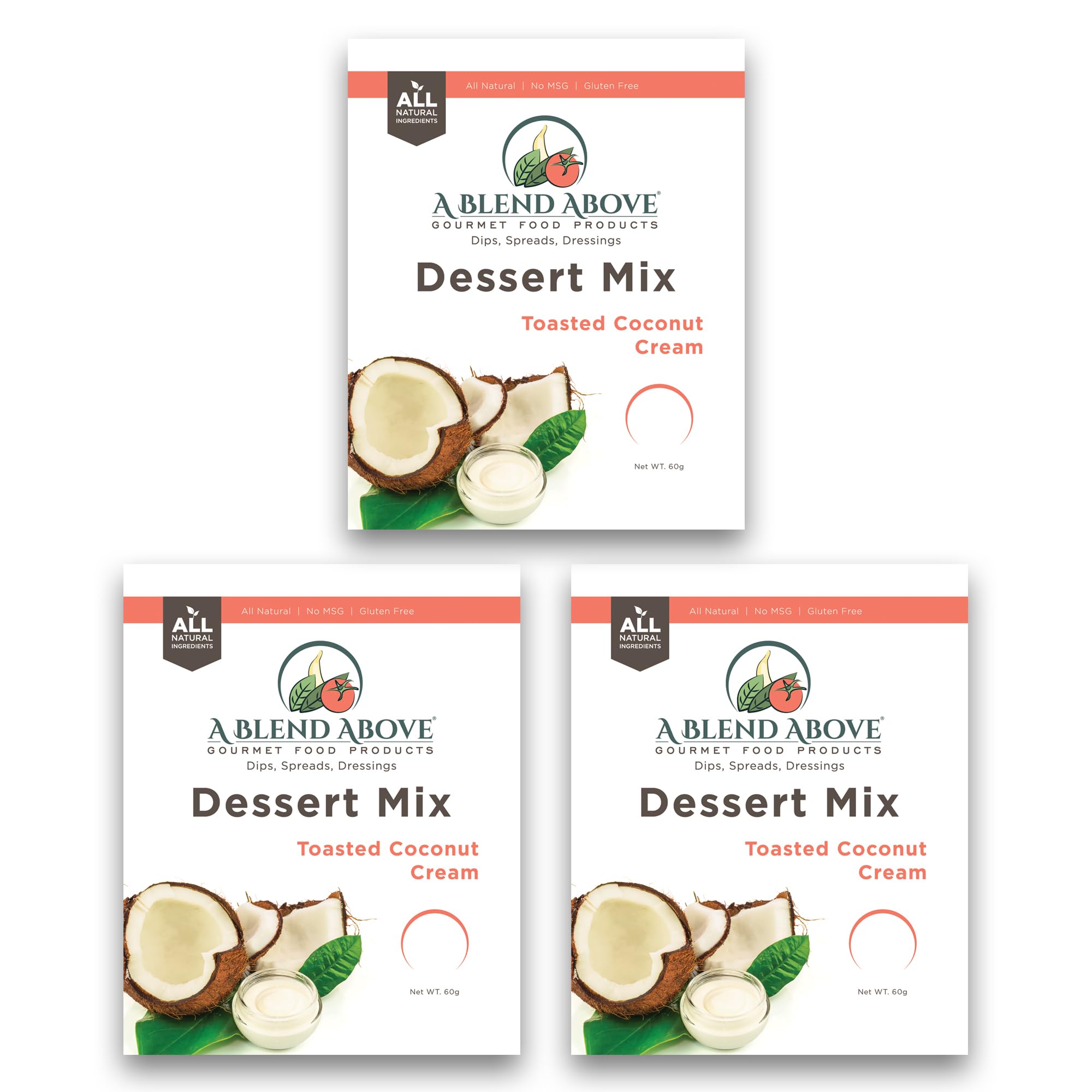 A Blend Above Toasted Coconut Cream Cheesecake Mix - No-Bake Desserts, All Natural, Gluten Free, No MSG - Instant Dessert Mix, Fruit Dip, Bagel Topping, Frosting, Cheesecake Filling - Makes 16 Oz (Pack of 3)