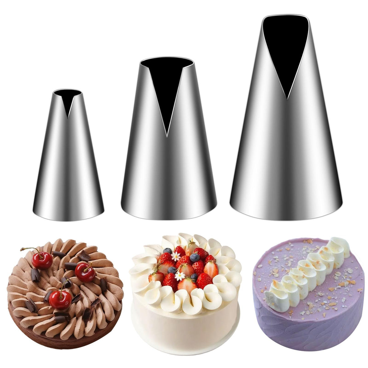Suuker 3 Pieces V-Shaped Piping Tips Set, Stainless Steel