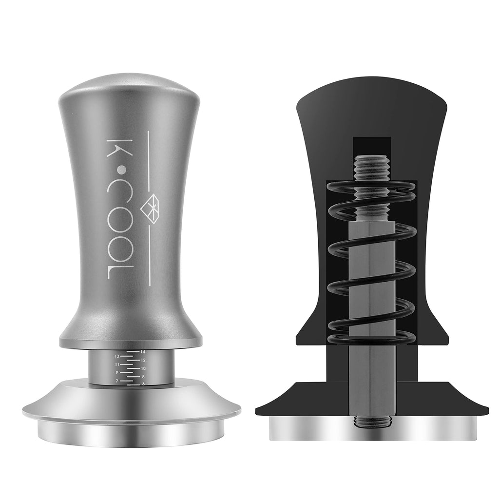 K COOL Espresso Tamper, Coffee Tamper, Premium Barista Tools Tamper with Calibrated Spring 30lb, 100% Stainless Steel Flat Base Tamper with Scale Mark for Espresso Coffee Machine (53mm, Silver)