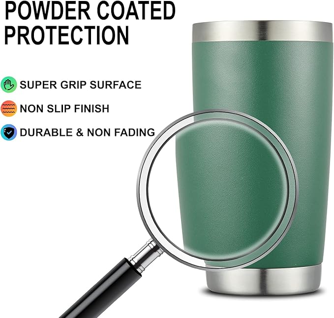 COMOOO 20oz 8 Pack Tumbler Double Wall Vacuum Insulated Coffee Travel Mug Stainless Steel Tumbler Bulk with Lid and Straw Insulated Coffee Cup for Cold & Hot Drinks (dark green, 8 Pack)