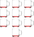 DISCOUNT PROMOS Clear Glass Coffee Mugs 13 oz. Set of 10, Bulk Pack - Perfect for Coffee, Tea, Espresso, Hot Cocoa, Other Beverages - Red Bottom