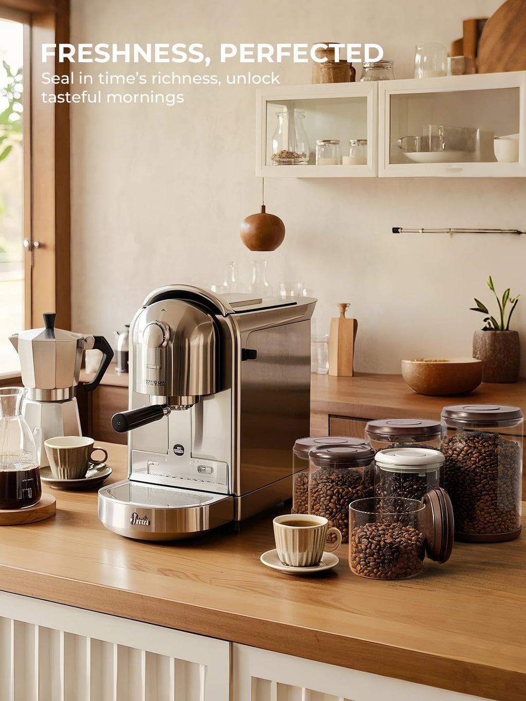 7 oz Coffee Canister, Clear Glass Jar with Airtight Pop Lid and CO₂ Valve