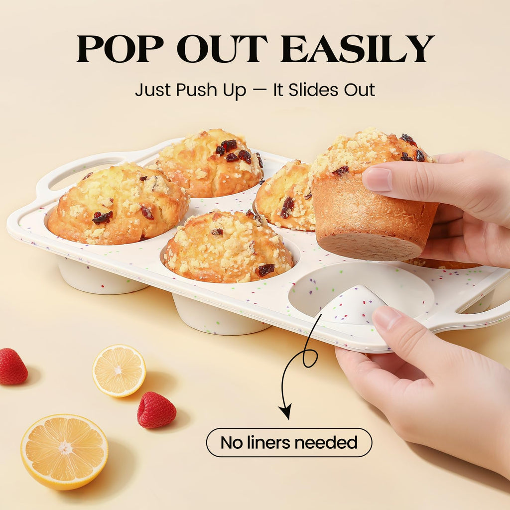 Vinino 2Pack Jumbo Silicone Muffin Pans for Baking with Metal Reinforced Frame, 6 Cups Large Size Nonstick Silicone Cupcake Pan, BPA Free Oven Dishwasher Safe Baking Mold for Muffins Cupcakes