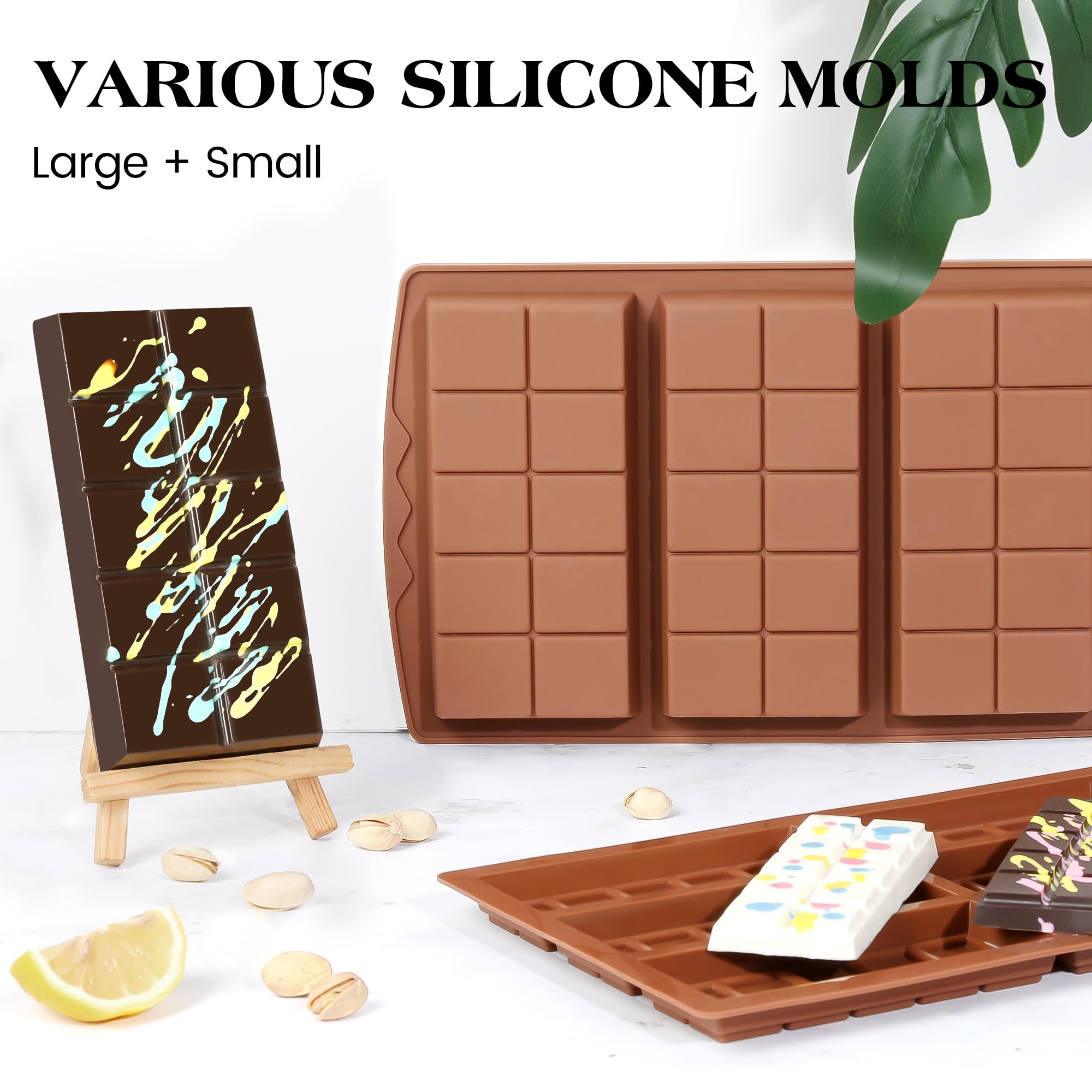 KASHME 1 Pc Chocolate Bar Mold Deep Large Chocolate Molds Silicone Break Apart Thick Silicone Molds for Candy Bar, With 100 Pcs Bags and 1 Pc Scraper Set (10 Snap）