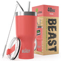 Beast 40 oz Tumbler Stainless Steel Vacuum Insulated Coffee Ice Cup Double Wall Travel Flask (Coral Pink)