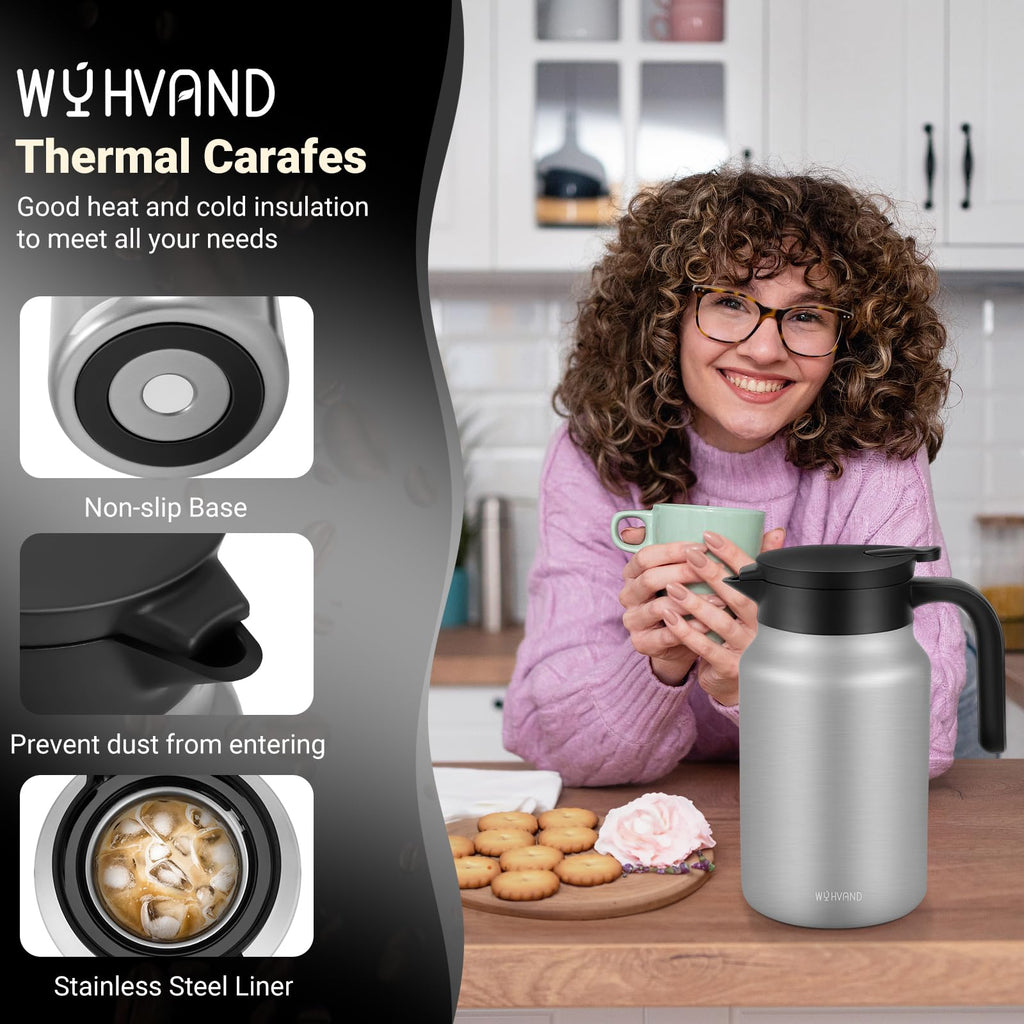 WYHVAND Insulated Coffee Carafe, 51 oz, Keeps Hot for 12H, Silver