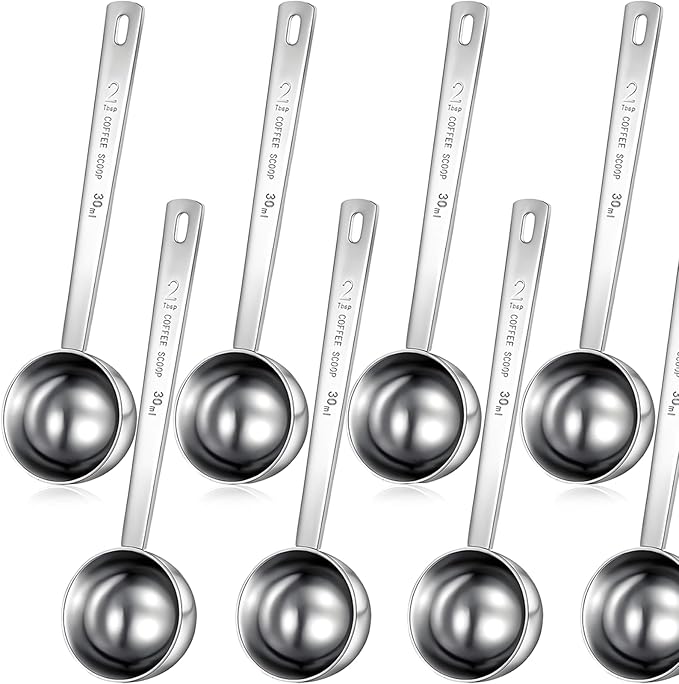 Geiserailie 8 Pieces 2 Tablespoon Scoops with Long Handle, 30 ml Stainless Steel Measuring Spoon for Coffee Milk Fruit Powder, Loose Tea Dry, Spice Jar, Cooking Baking, and Other Dry Goods