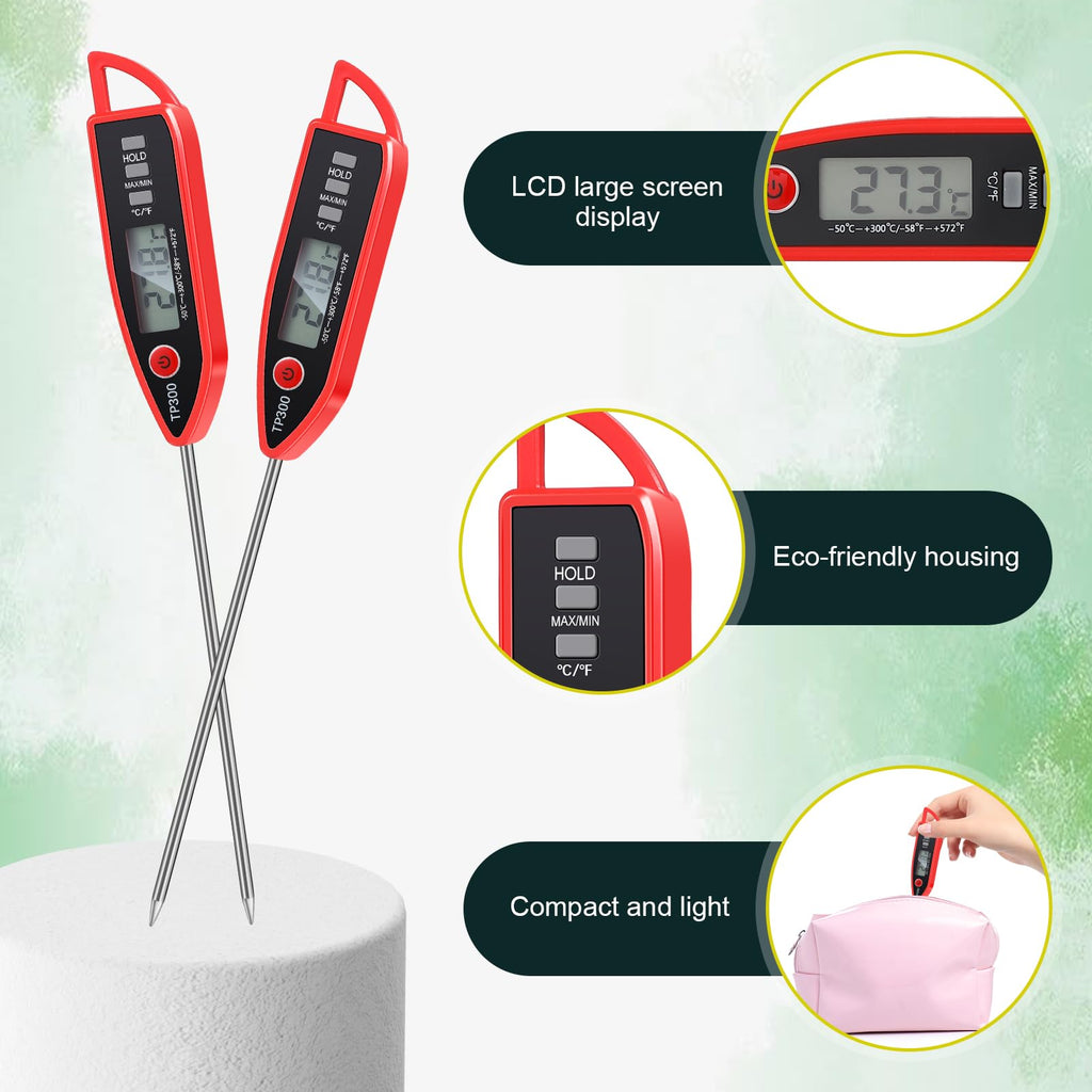 Copkim 6 Set Waterproof Food Thermometer for Water, Liquid, Candle and Cooking Digital Meat Thermometer with Long Probe Instant Read for Kitchen BBQ Grill Candy (Red)