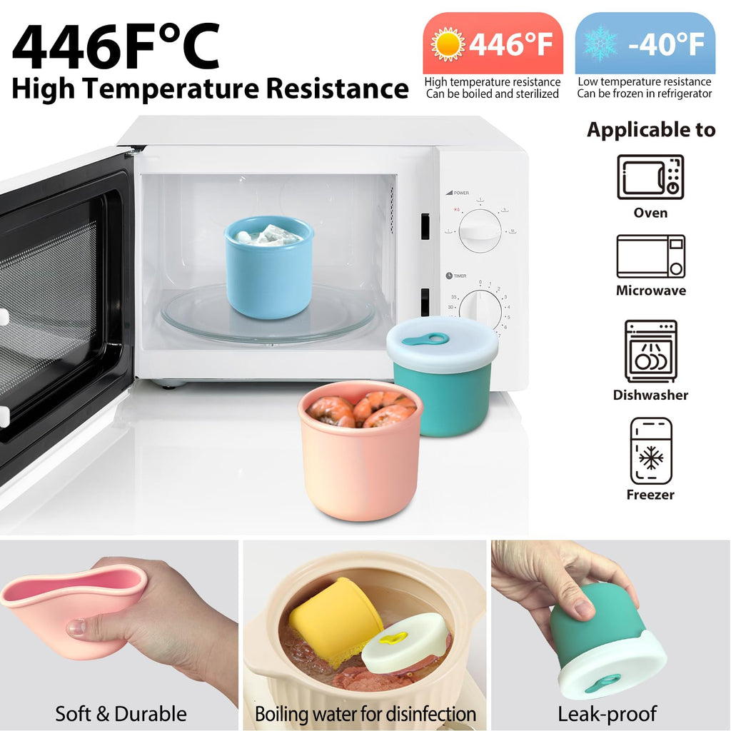 8.5 OZ Silicone Food Storage Containers, Baby Food Storage Jars with Airtight Lids and Snack Cup Lid, Freezer, Microwave and Dishwasher Safe, Reusable Snack Containers for Kids, Infant, Toddler, 4 Pcs