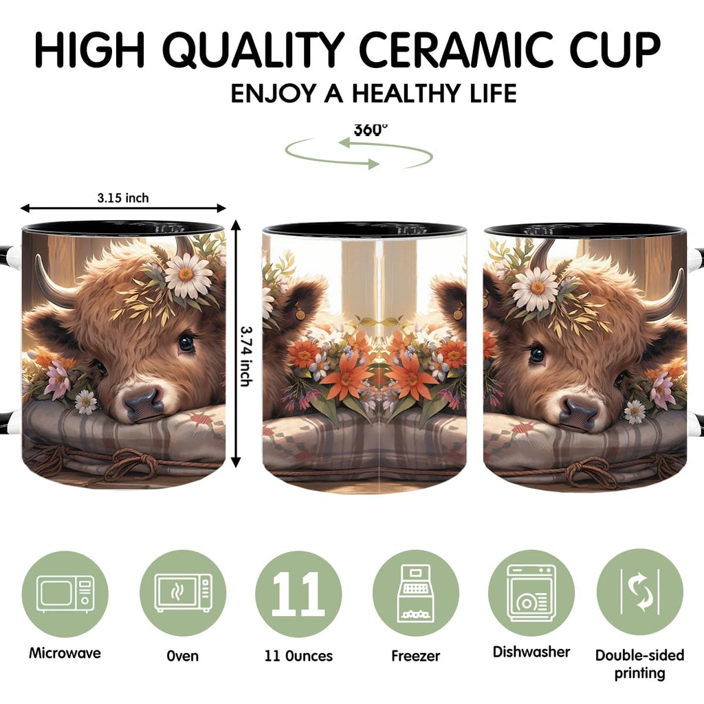 Pfkfo Highland Cow Gifts for Woman, Highland Cow Coffee Mug, Cow Iced Coffee Cup, Western Cows Gifts, Cow Gifts Set for Women Cow Lovers, Cows Drinking cup,11oz Mug