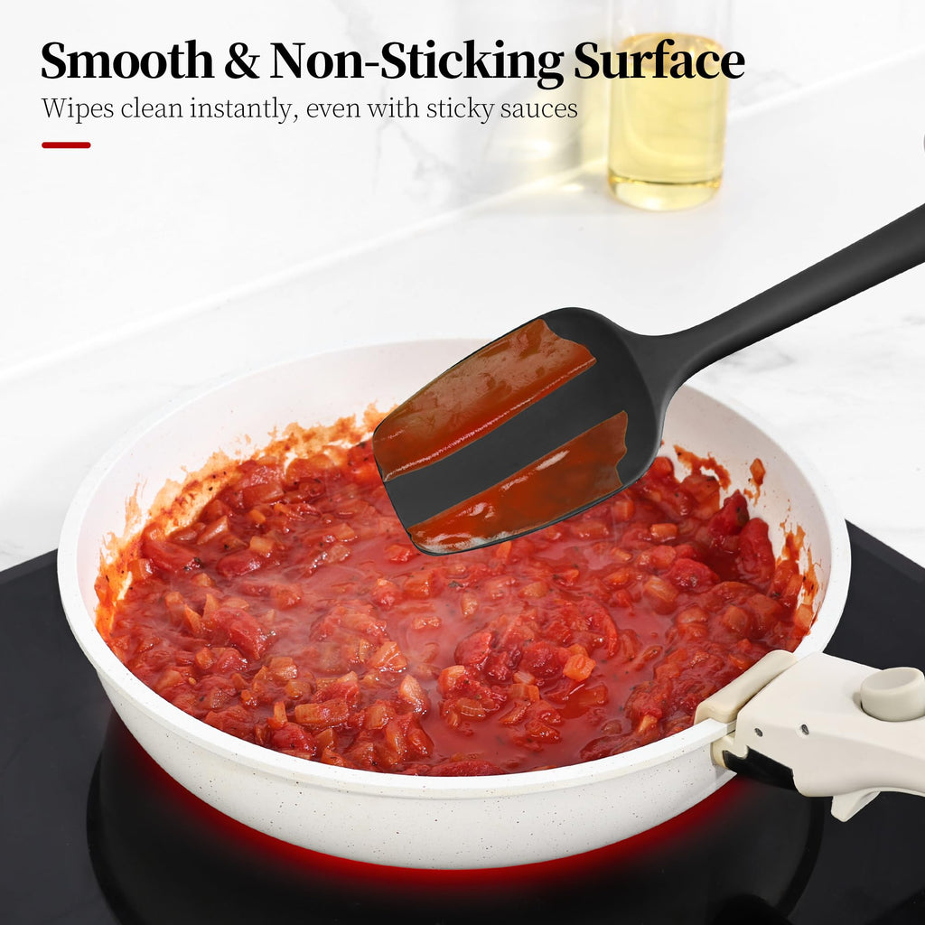 Lilybeam 600ºF Heat Resistant Silicone Spatula Spoonula Set of 4, Black