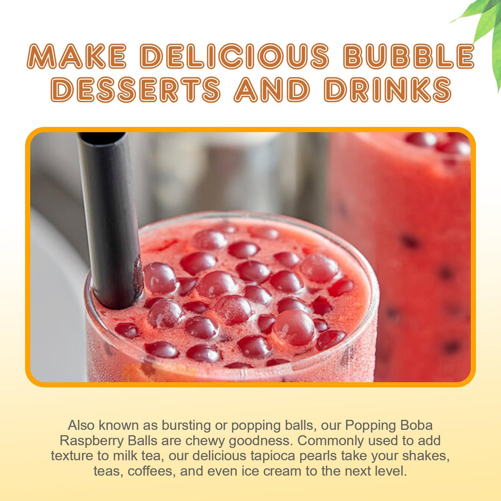 Fanale Raspberry Popping Boba Pearls for Bubble Tea and Drinks, 1 Pound