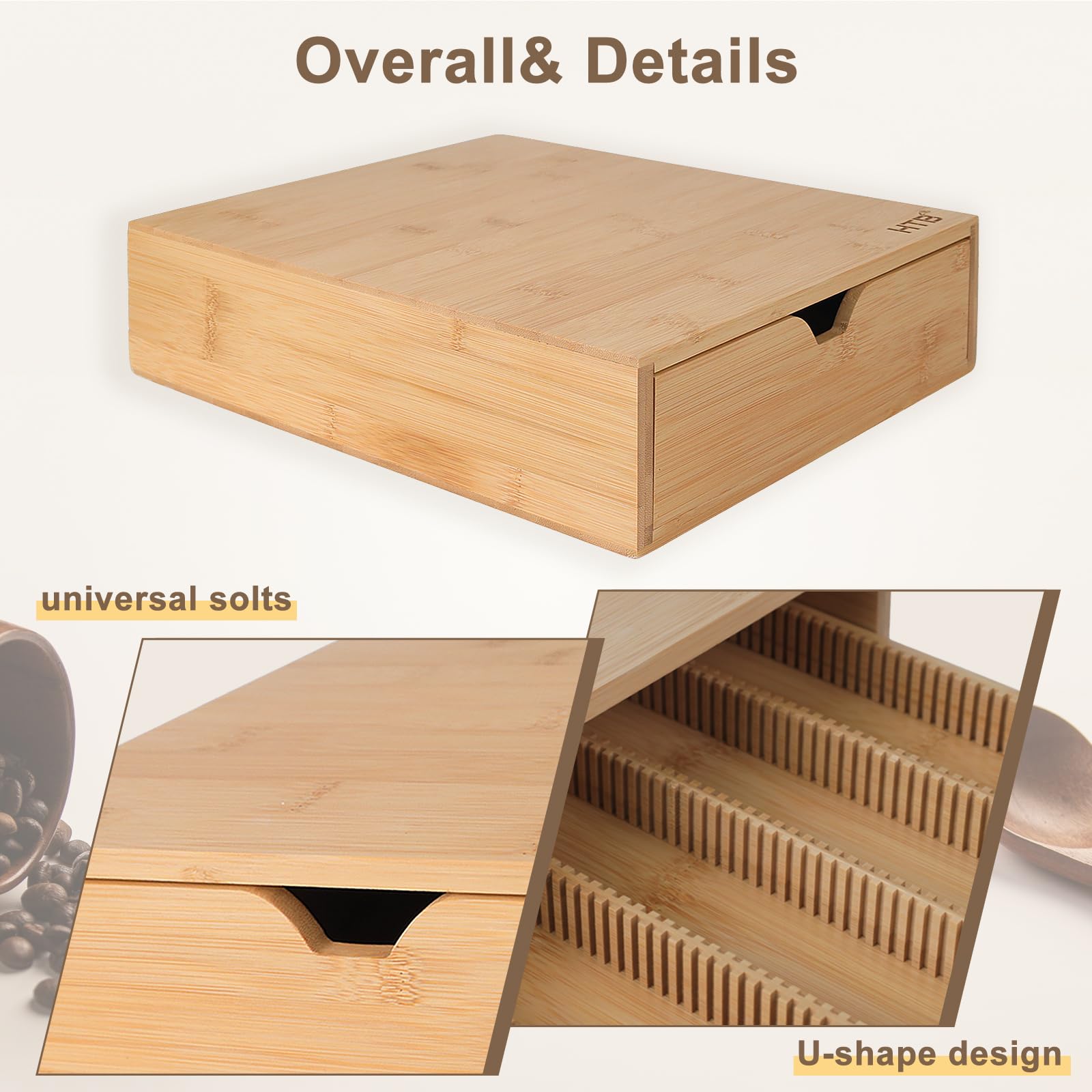HTB K Cup Holder Compatible Coffee Pod Storage Drawer,Bamboo 1-drawer