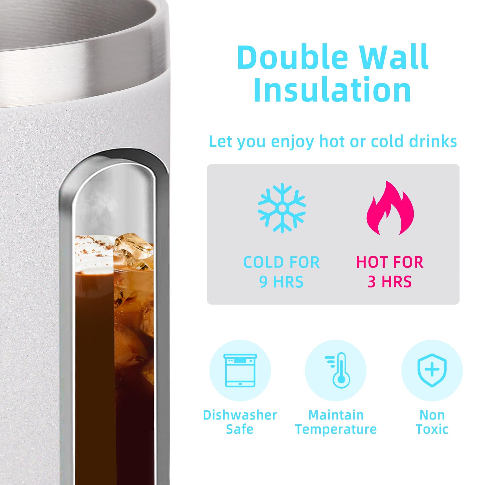 Volhoply 14oz Insulated Stainless Steel Coffee Mug with Lid Bulk 8 Pack,Not Suitable for Sublimation,Double Wall Vacuum Travel Coffee Cup with Handle, Reusable Metal Camping Mugs Keep Cold(White,8)
