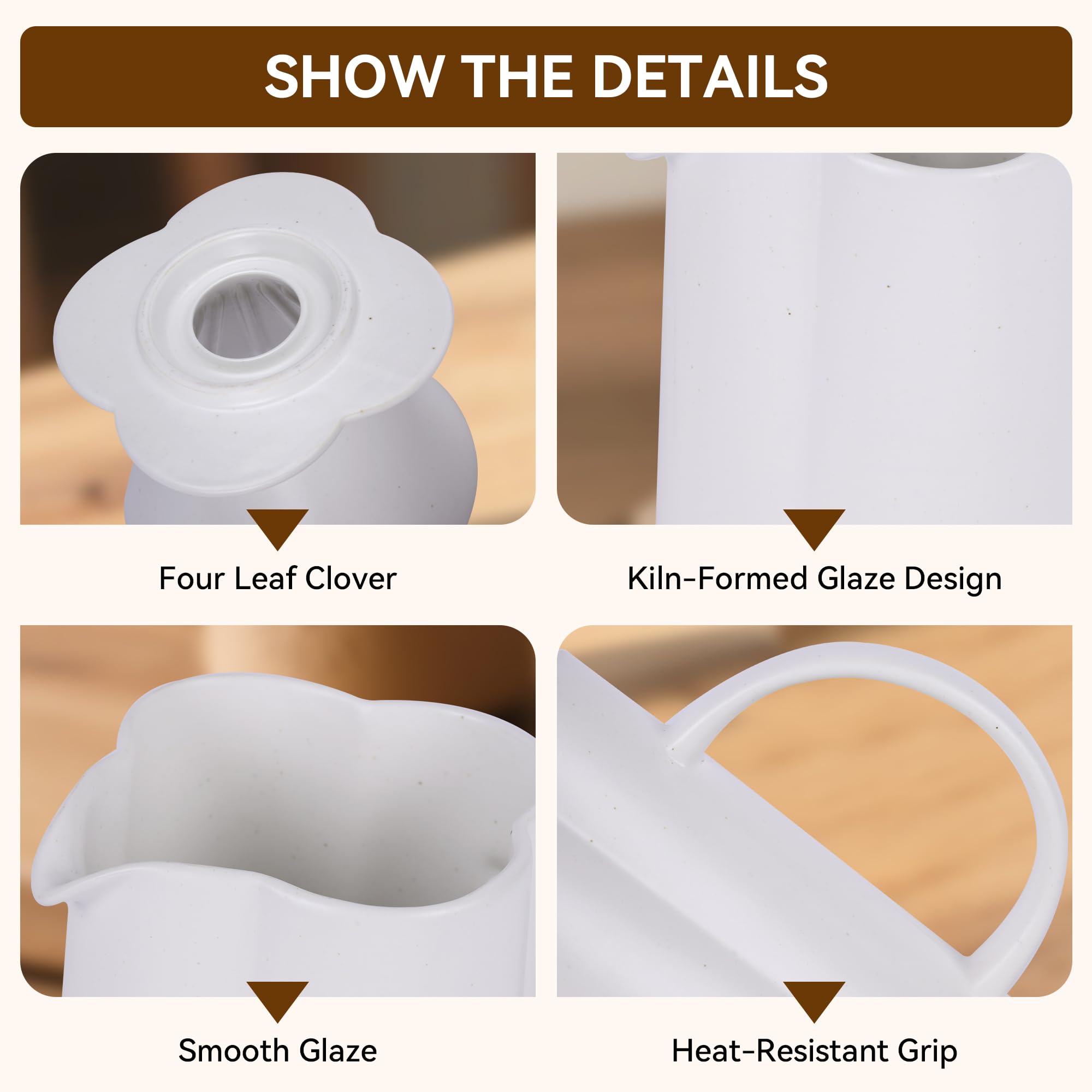 AZYM Pour Over Coffee Maker,V60 Coffee Dripper Set with 20 Count Paper Coffee Filters,Four-Leaf Clover-Shaped Drip Coffee Maker,Vintage Ceramic Carafe for Home Brewing Camping,17.5 oz (White)