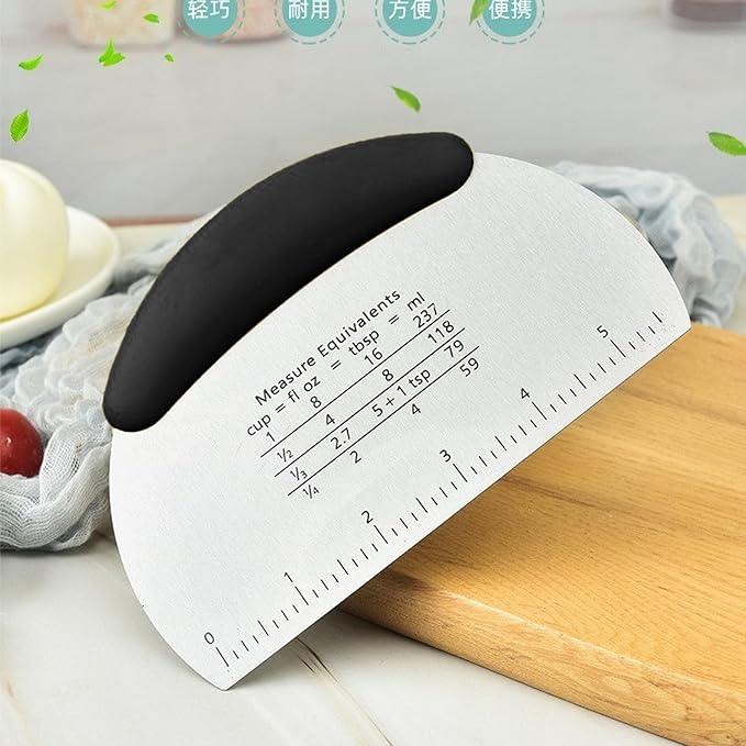 2PCS Dough Scraper Pastry Cutter Dough Cutter Stainless Steel Mirror Polished with Measuring Scale Multipurpose- Cake, Pizza Cutter Pastry Bread Separator Scale Knife (Blcak)