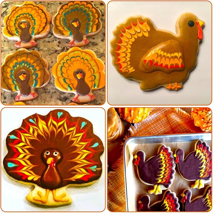 Thanksgiving Cookie Cutters Set 5PCS, Food-grade Stainless Steel Turkey Pumpkin Pine Cones Maple Leaf Fall Cookie Cutters Shapes, Sturdy Metal Biscuit Cutters for Home Holiday Family Baking