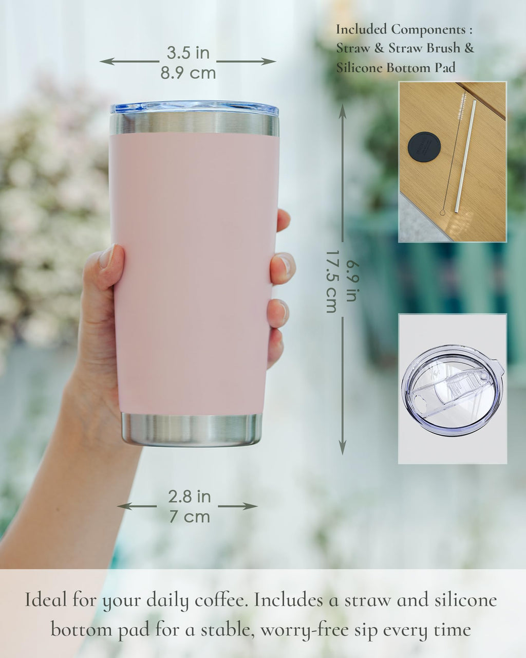 UIRZOTN 20oz Travel Coffee Tumbler, Insulated Travel Mug, Pink 12 Pack