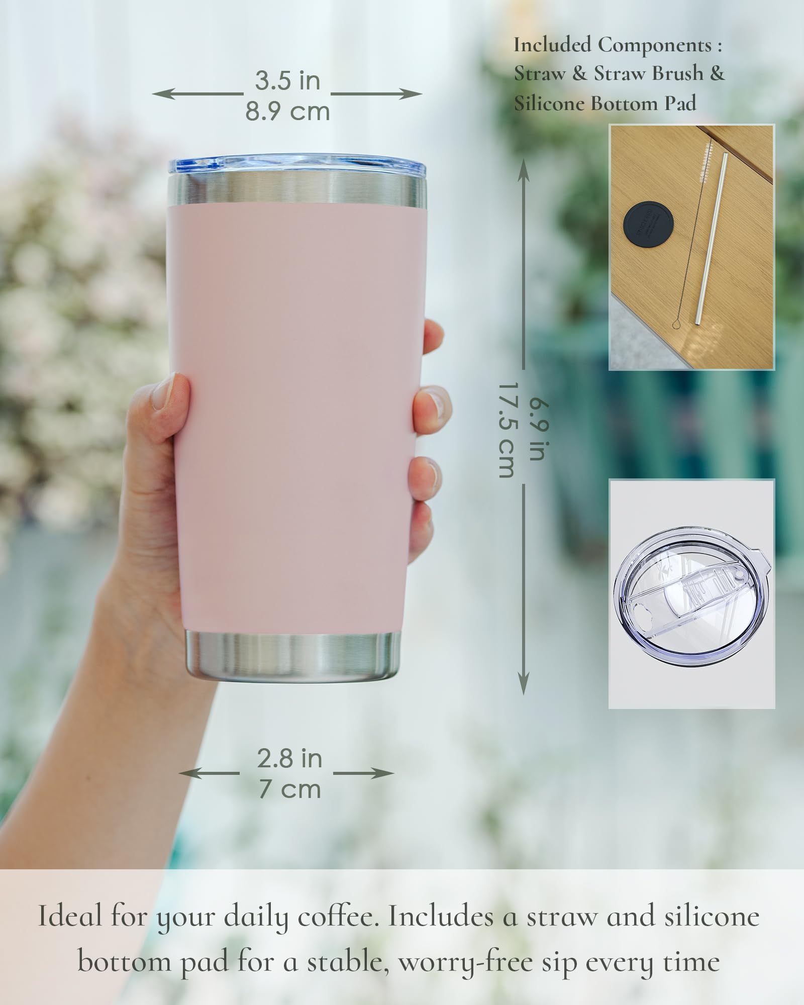 UIRZOTN 20oz Travel Coffee Tumbler, Insulated Travel Mug, Pink 12 Pack