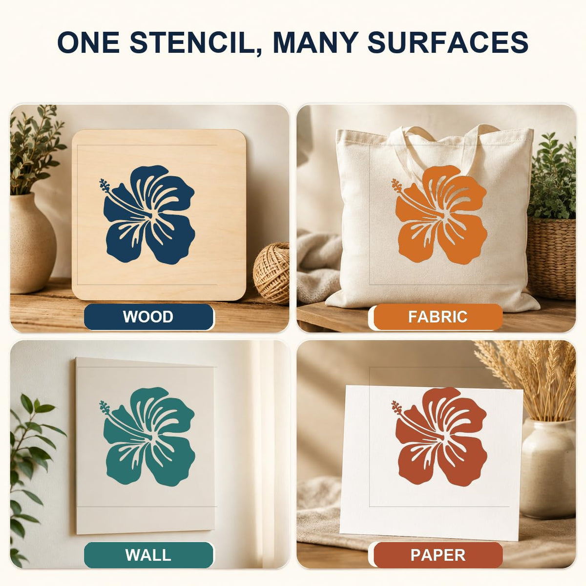 MAGJUCHE Hibiscus Stencil 12 Inches, Reusable Spring Flower Stencil for Painting DIY Crafts Decor