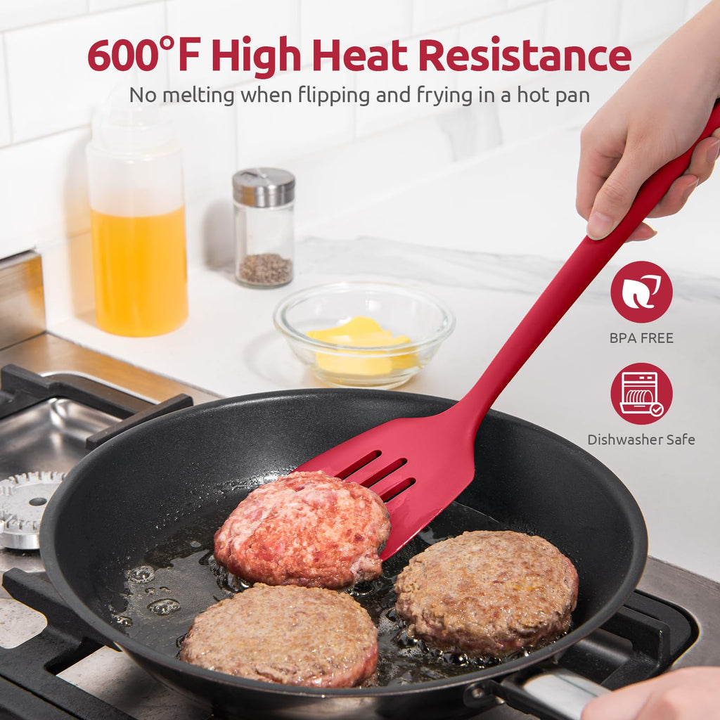 U-Taste Silicone Turner Slotted Spatula, 13.6" Long/3.7" Wide, Red