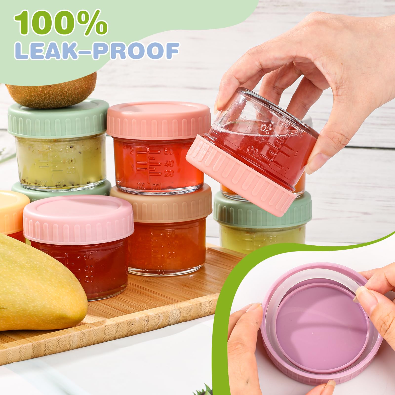 RowinsyDD 20 Pack Baby Food Containers, 4 oz Glass Baby Food Jars with Lids
