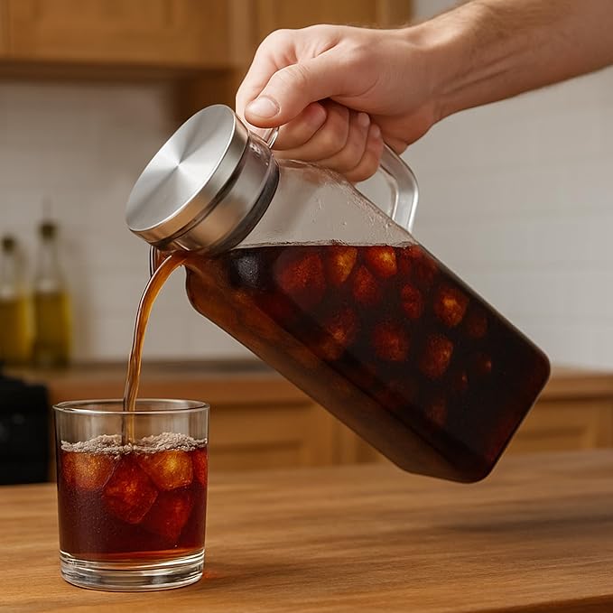 68 Oz Square Glass Pitcher with Lid and Spout, 2 Quart Lightweight Water Pitchers for Hot/Cold Drink, Heat Resistant, Borosilicate Jugs, Glass Carafe with Handle,Ideal for Fridge Storage(1Pack)