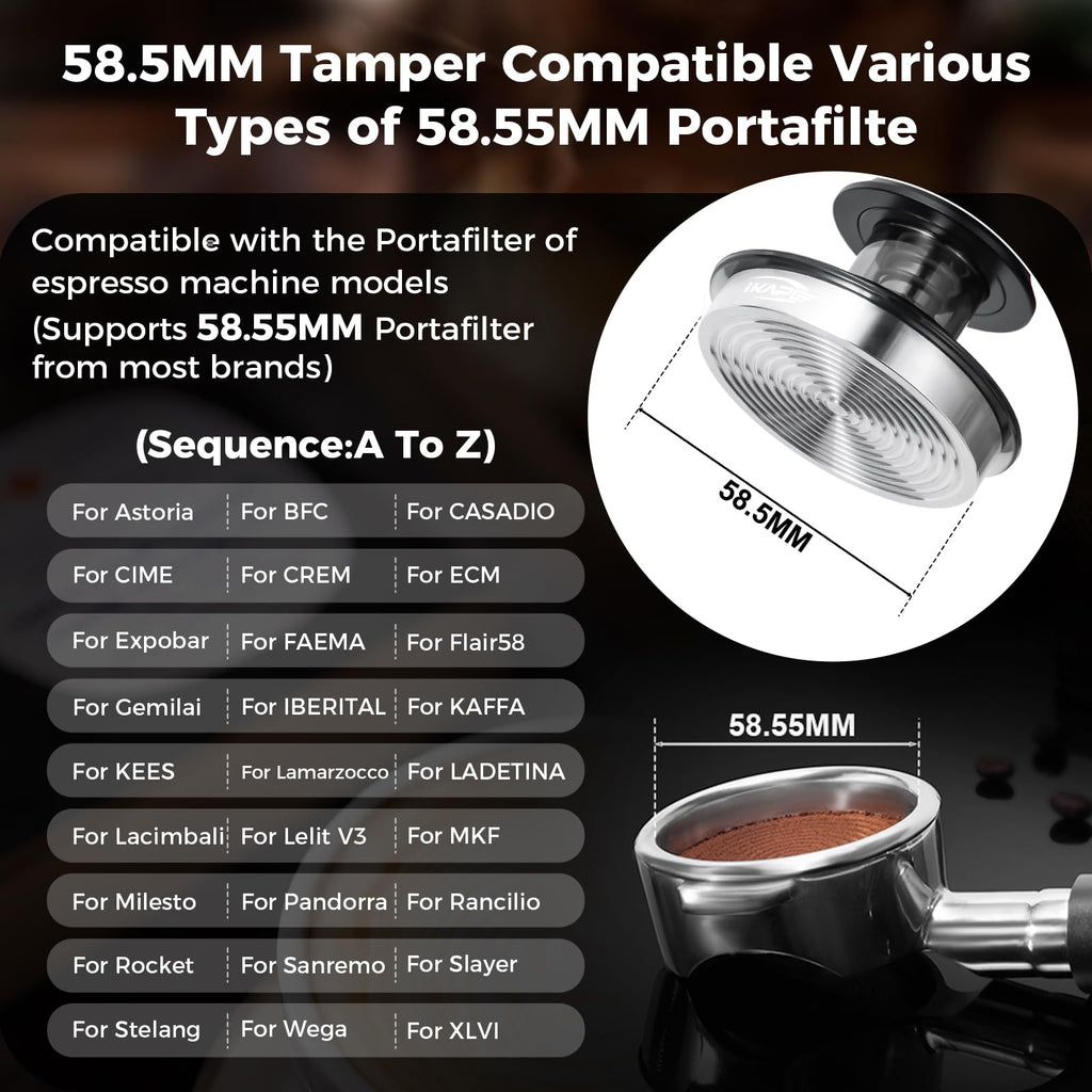 IKAPE 58mm Black Espresso Tool Set 8 IN 1, Coffee Tamper, Distributor, Magnetic Funnel, Puck Screen, Tamper Station, Stirrer Distribution Tool, Cleaning Towel and Brush