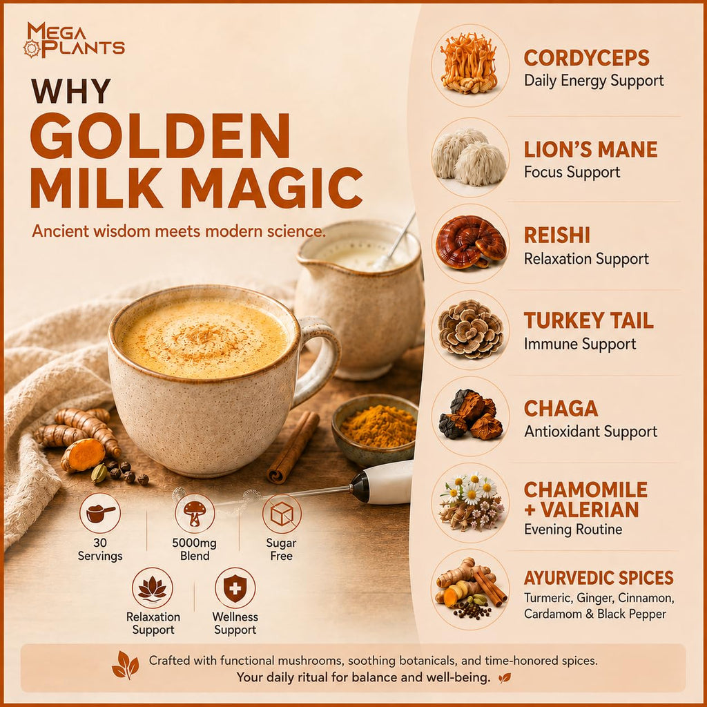 MEGAPLANTS Golden Milk Powder | Turmeric Ashwagandha Superfood Latte Mix