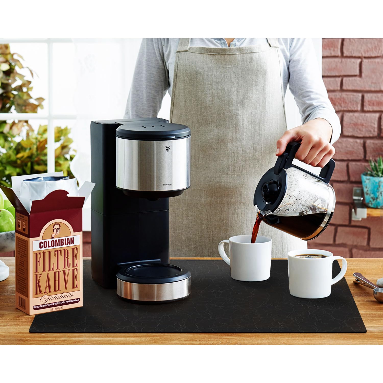 Coffee Bar Mat,Under Coffee Maker Mat,23"x15"Coffee Tray Mat Under Coffee Machine,Rubber Coffee Maker Mat,Under Appliance Mats,Silicone Hot Mat for Coffee Machine,Dish Drying Mat, Marble Black