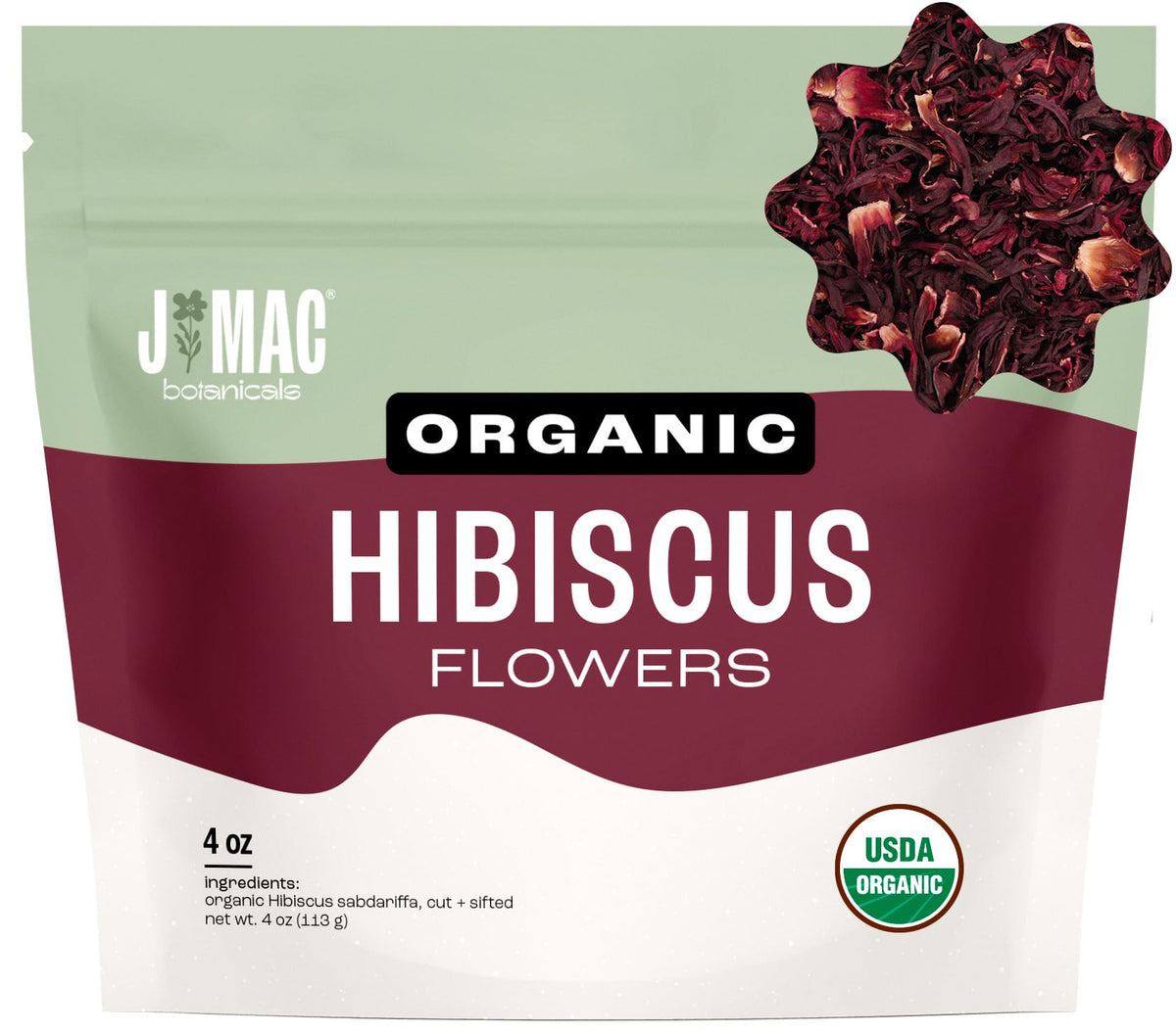 J Mac Botanicals, Certified Organic Hibiscus Flower, loose leaf tea, Flor de Jamaica